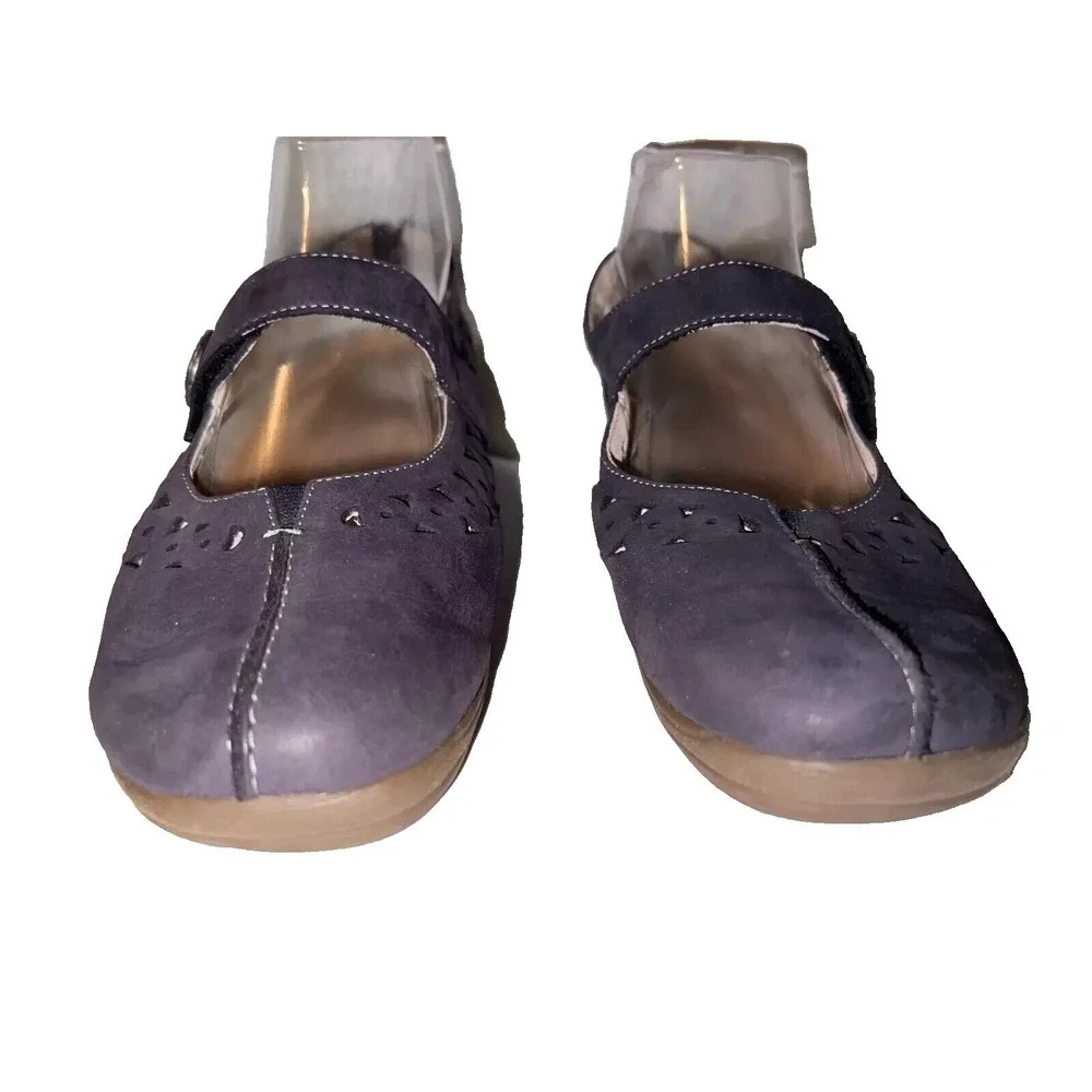 Ara Blue Nubuck Leather Laser Cut Mary Jane Slingback Shoes Womens Size 8.5